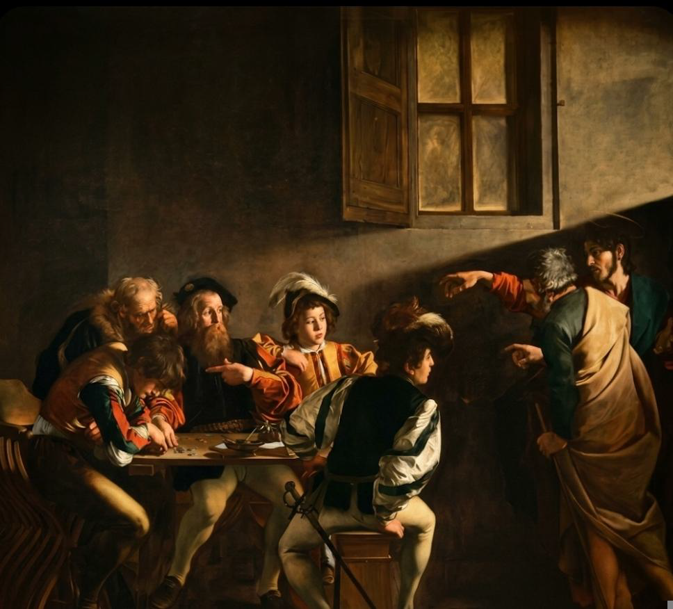 The Calling of Saint Matthew by Caravaggio, 1599–1600