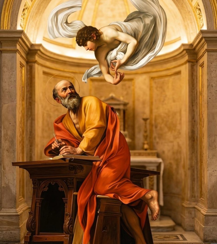The Inspiration of Saint Matthew by Caravaggio, 1602