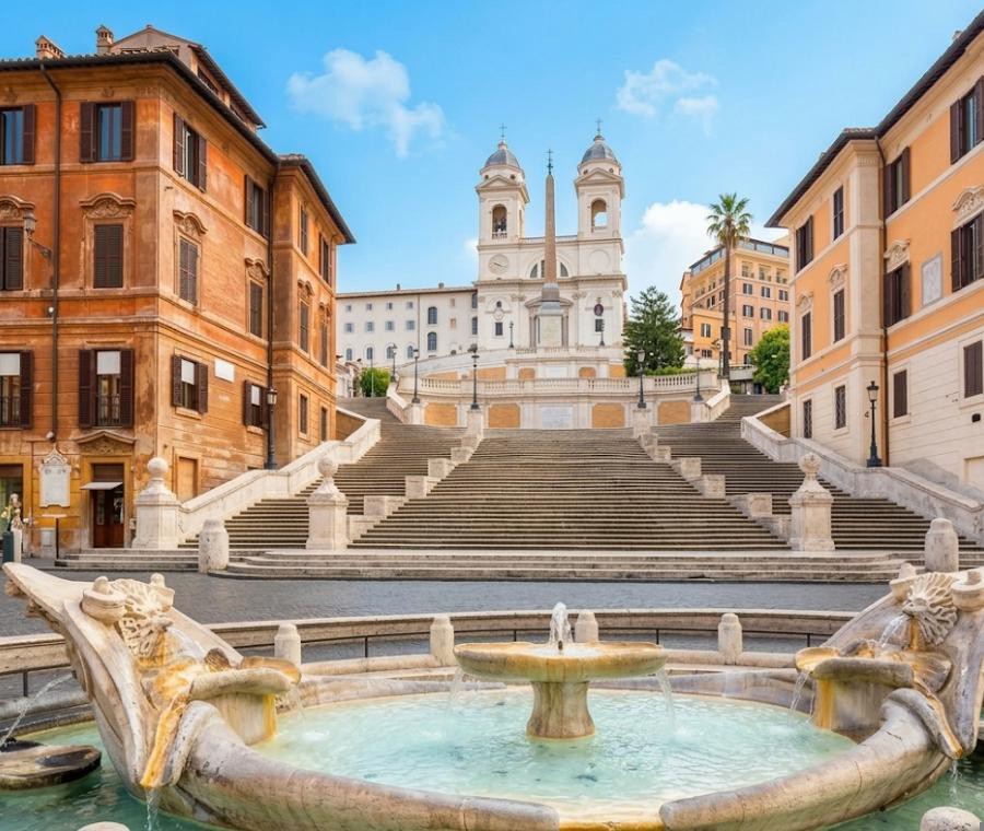 La Barcaccia fountain at the foot of the Spanish Steps, Rome